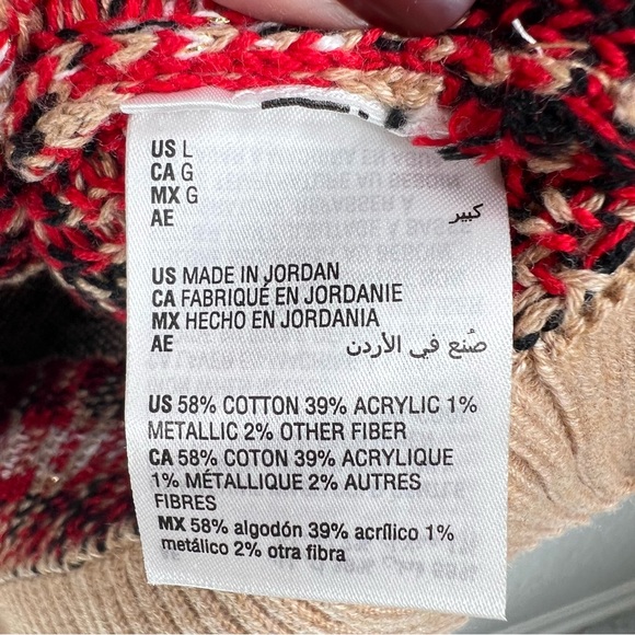 Charter Club Red/Tan Leopard Print Fair Isle Crew Neck Pullover Sweater - Picture 11 of 14